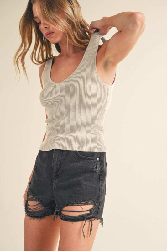 Aemi + Co Ribbed Wide Strap Knit Tank - Trendsi - Flyclothing LLC