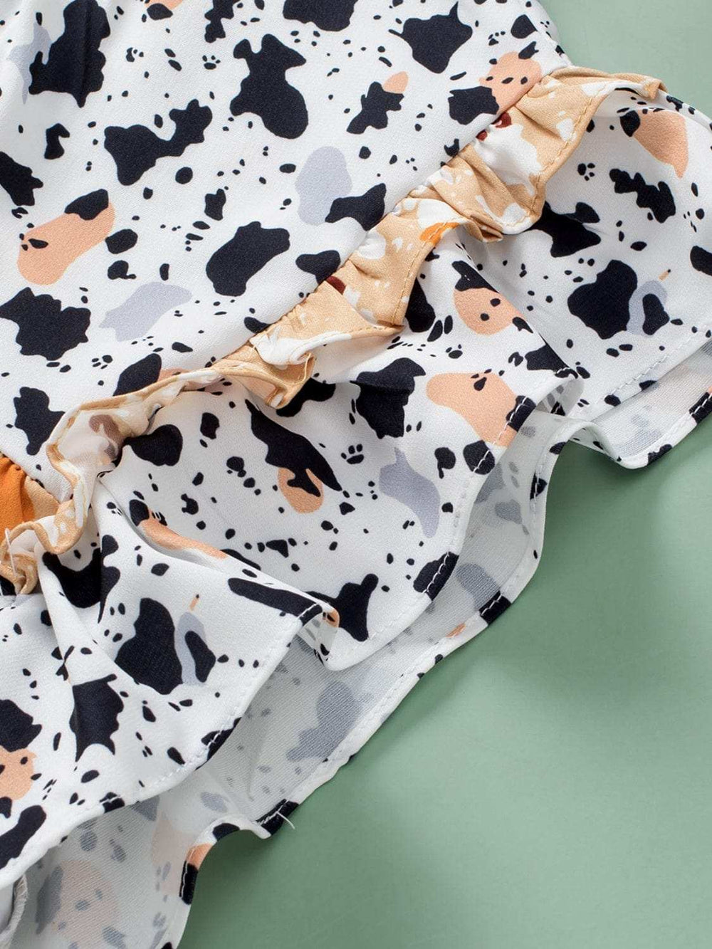 Ruffled Printed Mock Neck Cap Sleeve Blouse - Trendsi - Flyclothing LLC