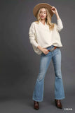 Umgee V-Neck Sweater with Wide Trim Detail - Trendsi - Flyclothing LLC