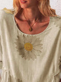 Full Size Flower Round Neck Half Sleeve T-Shirt Plus Size - Trendsi - Flyclothing LLC