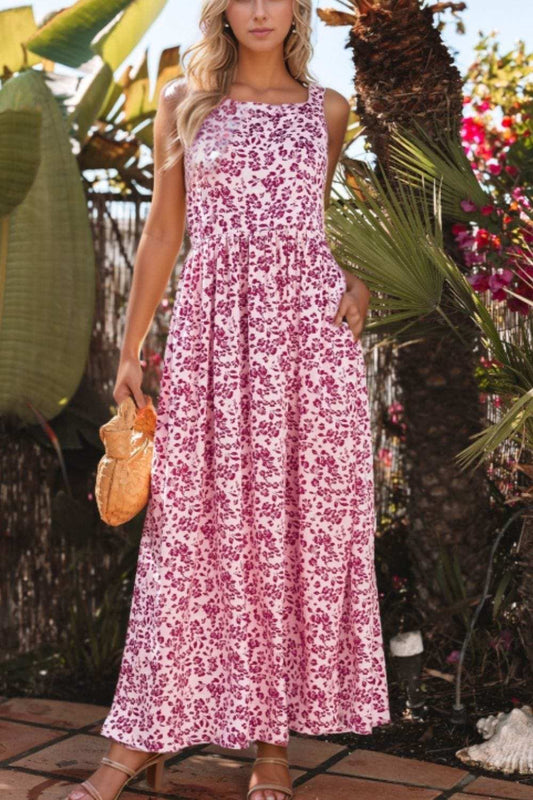 Floral Cutout Back Square Neck Maxi Dress - Trendsi - Flyclothing LLC