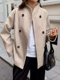 Double-Breasted Dropped Shoulder Jacket - Trendsi - Flyclothing LLC