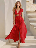 Cutout Ruffled Cap Sleeve Maxi Dress - Trendsi - Flyclothing LLC