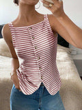 Button Down Striped Tank - Trendsi - Flyclothing LLC