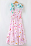 Floral Print Knotted Shoulder Smocked Maxi Dress - Trendsi - Flyclothing LLC