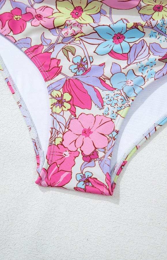 Floral Ruffle Trim Tummy Control One Piece Swimsuit - Trendsi - Flyclothing LLC