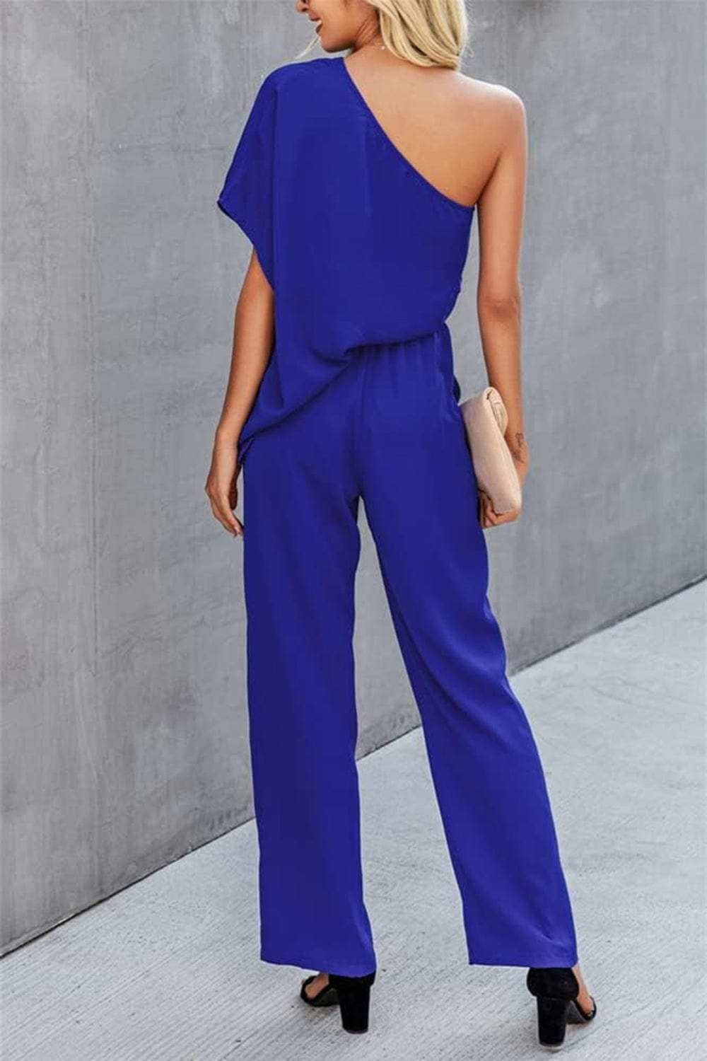 Single Shoulder Short Sleeve Jumpsuit - Trendsi - Flyclothing LLC