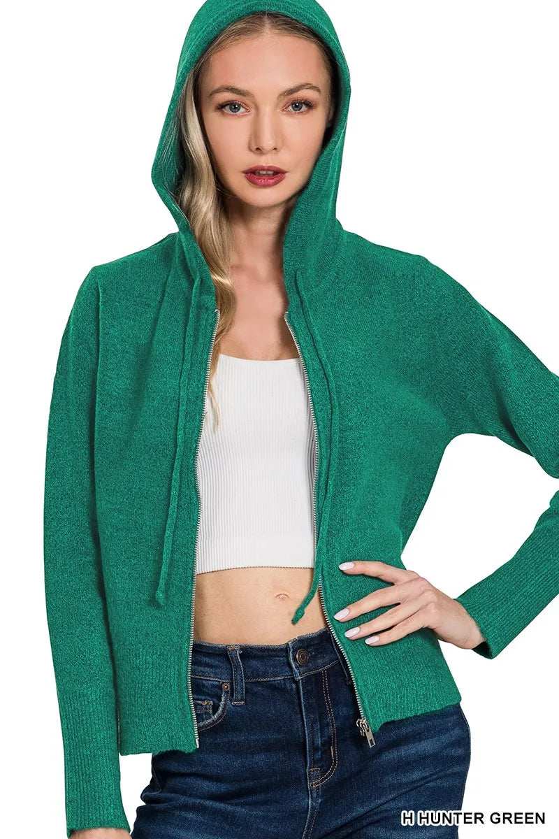 Zenana Drawstring Zip Up Hooded Cardigan - Trendsi - Flyclothing LLC