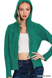 Zenana Drawstring Zip Up Hooded Cardigan - Trendsi - Flyclothing LLC