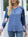 V-Neck Floral Long Sleeve T-Shirt - Trendsi - Flyclothing LLC