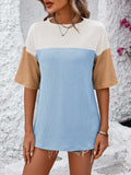 Color Block Round Neck Half Sleeve T-Shirt - Trendsi - Flyclothing LLC