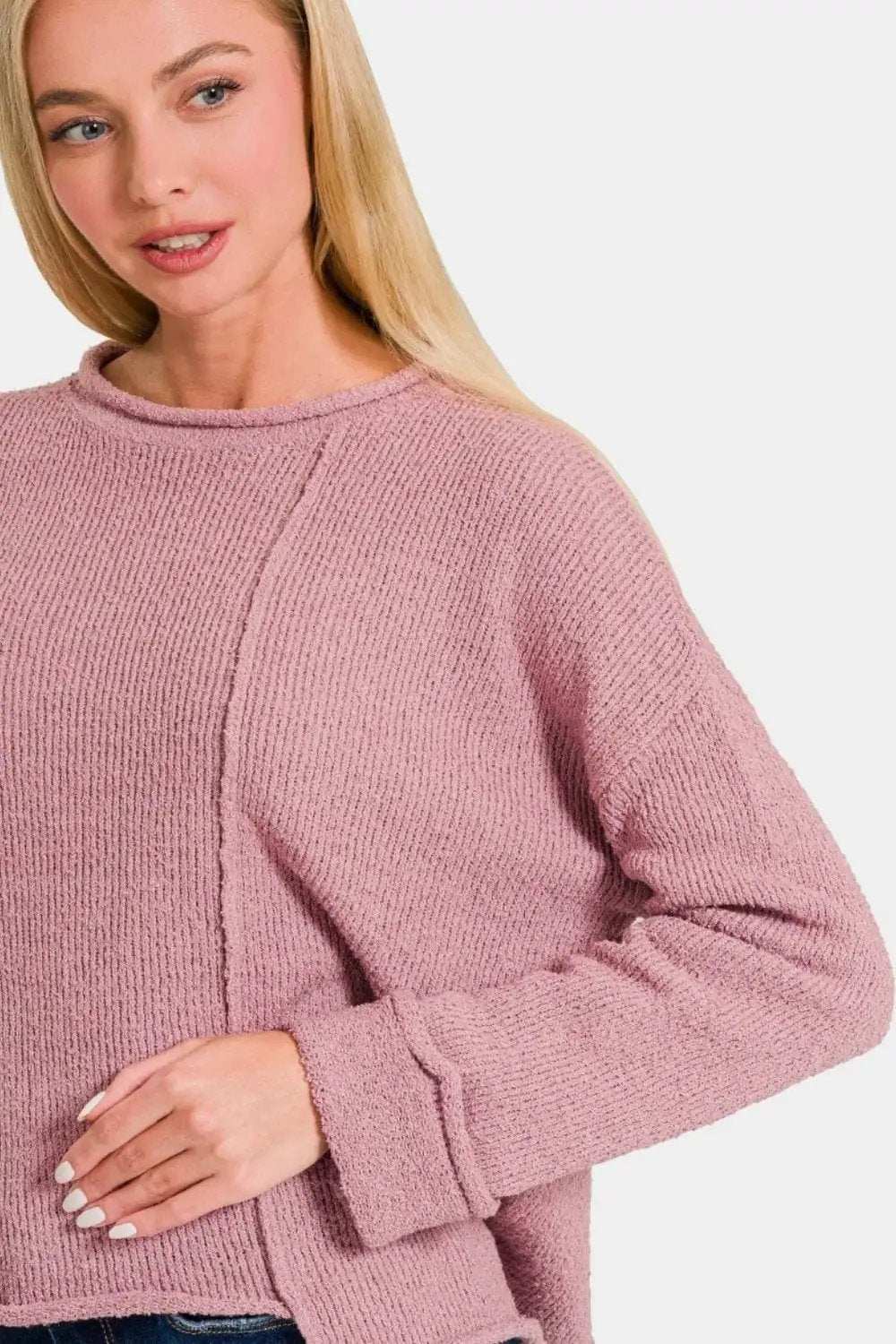Zenana Asymmetric Hem Drop Shoulder Sweater - Trendsi - Flyclothing LLC