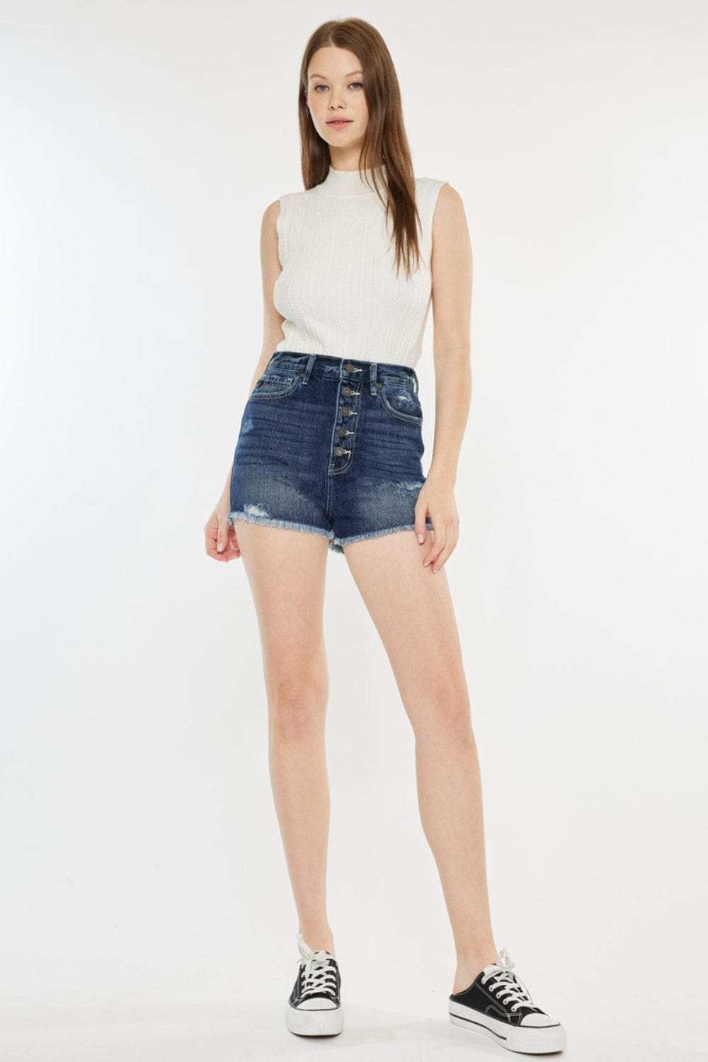 Kancan Raw Hem Button Fly Denim Shorts - Trendsi - Flyclothing LLC
