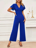 V-Neck Flutter Sleeve Jumpsuit - Trendsi - Flyclothing LLC