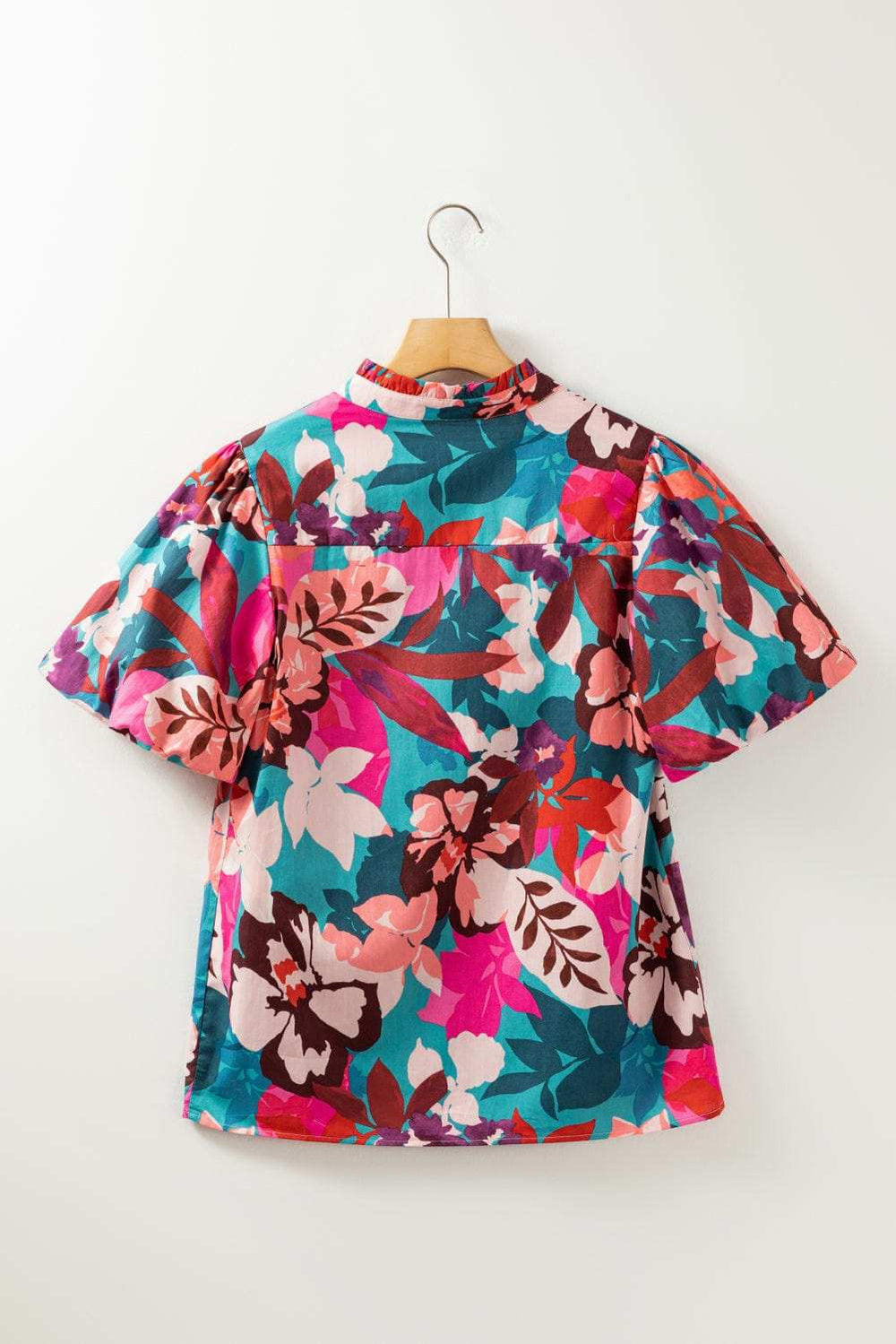 Printed Notched Puff Sleeve Blouse - Trendsi - Flyclothing LLC