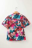 Printed Notched Puff Sleeve Blouse - Trendsi - Flyclothing LLC