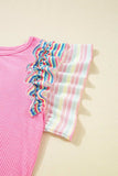 Striped Ruffle Flutter Sleeve Ribbed Blouse - Trendsi - Flyclothing LLC