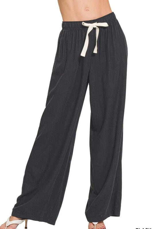 Zenana Linen Drawstring Pants - Trendsi - Flyclothing LLC