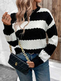 Striped Round Neck Long Sleeve Sweater - Trendsi - Flyclothing LLC