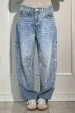 Full Size Washed Rhinestone Detail Wide leg Jeans Plus Size - Trendsi - Flyclothing LLC