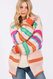 SAGE + FIG Rainbow Striped Open Front Knit Cardigan - Trendsi - Flyclothing LLC