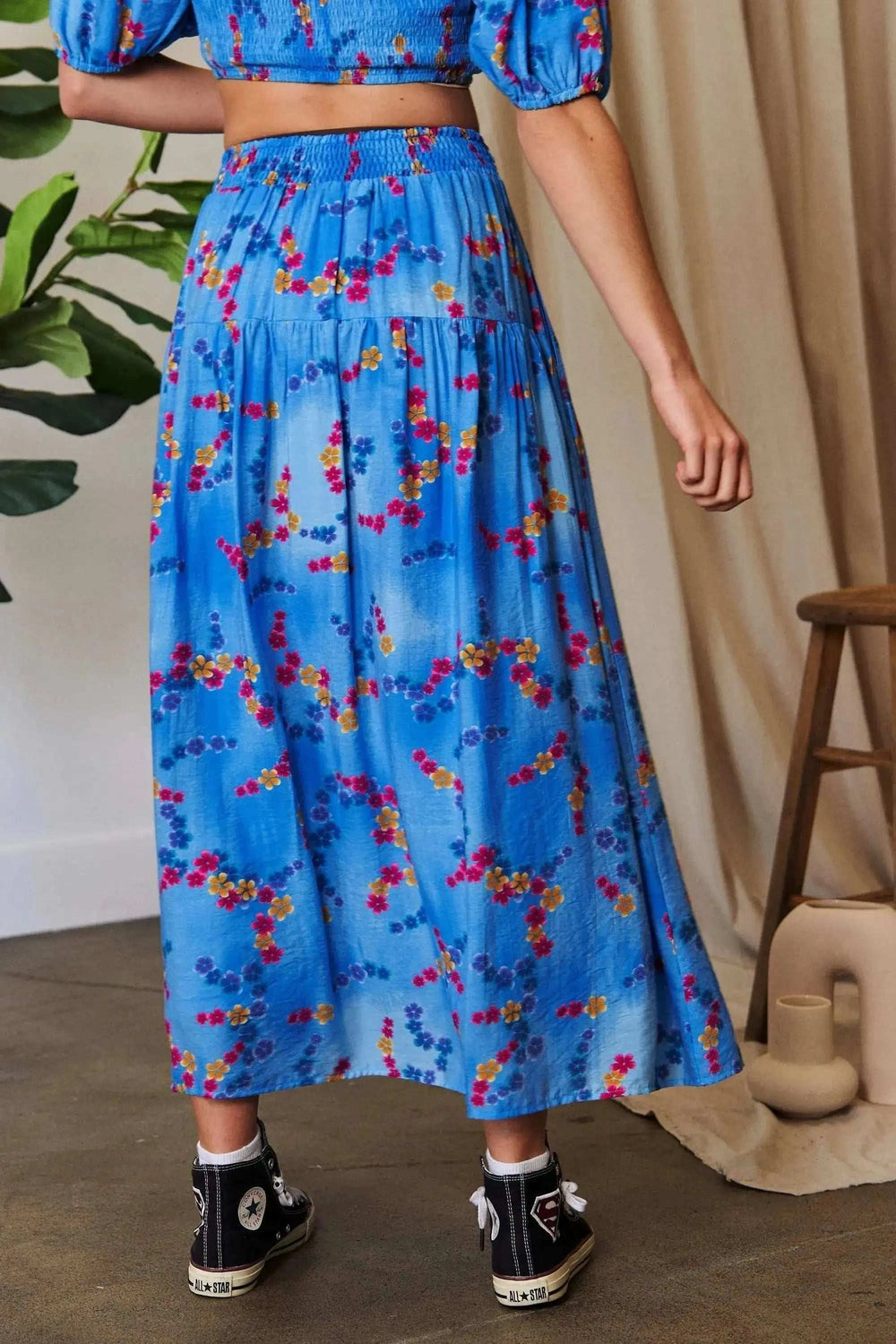 Davi & Dani Printed Smocking Waistband Ruffled Maxi Skirt - Trendsi - Flyclothing LLC