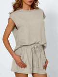Round Neck Cap Sleeve Top and Shorts Set - Trendsi - Flyclothing LLC