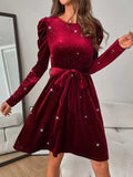 Glitter Round Neck Puff Sleeve Dress - Trendsi - Flyclothing LLC