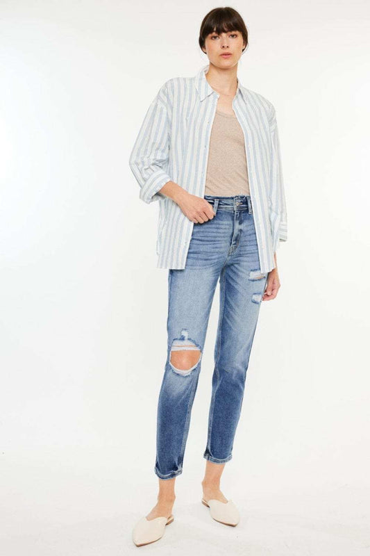 Kancan High Rise Distressed Mom Jeans - Trendsi - Flyclothing LLC