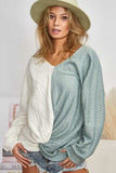 BiBi Twist Front Contrast Cable Knit Top - Trendsi - Flyclothing LLC