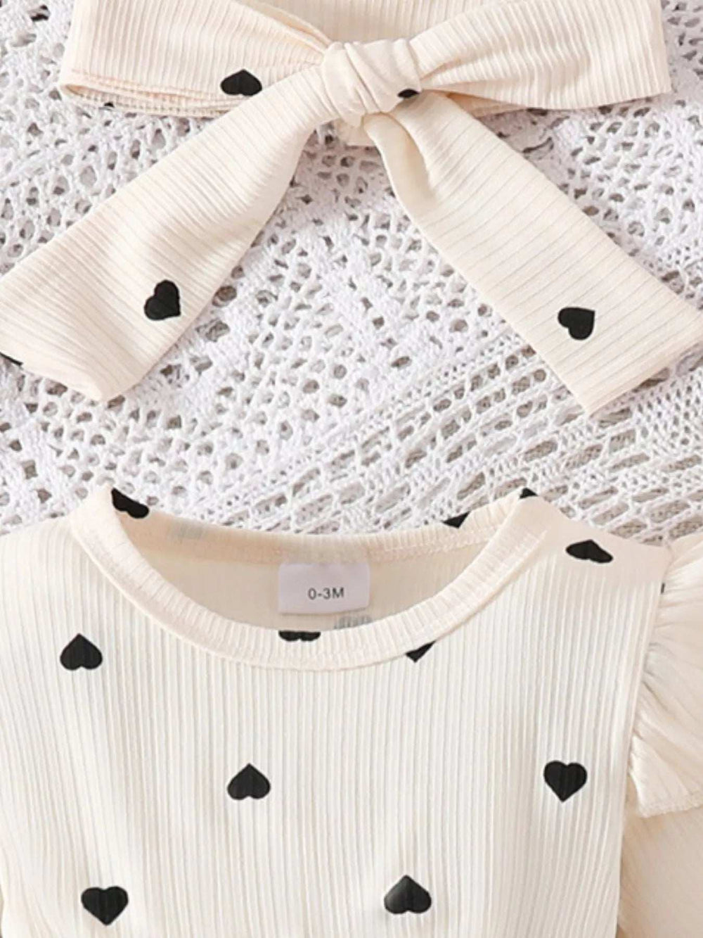 Children's Heart Print Ruffle Trim Bodysuit Dress with Headband - Trendsi - Flyclothing LLC