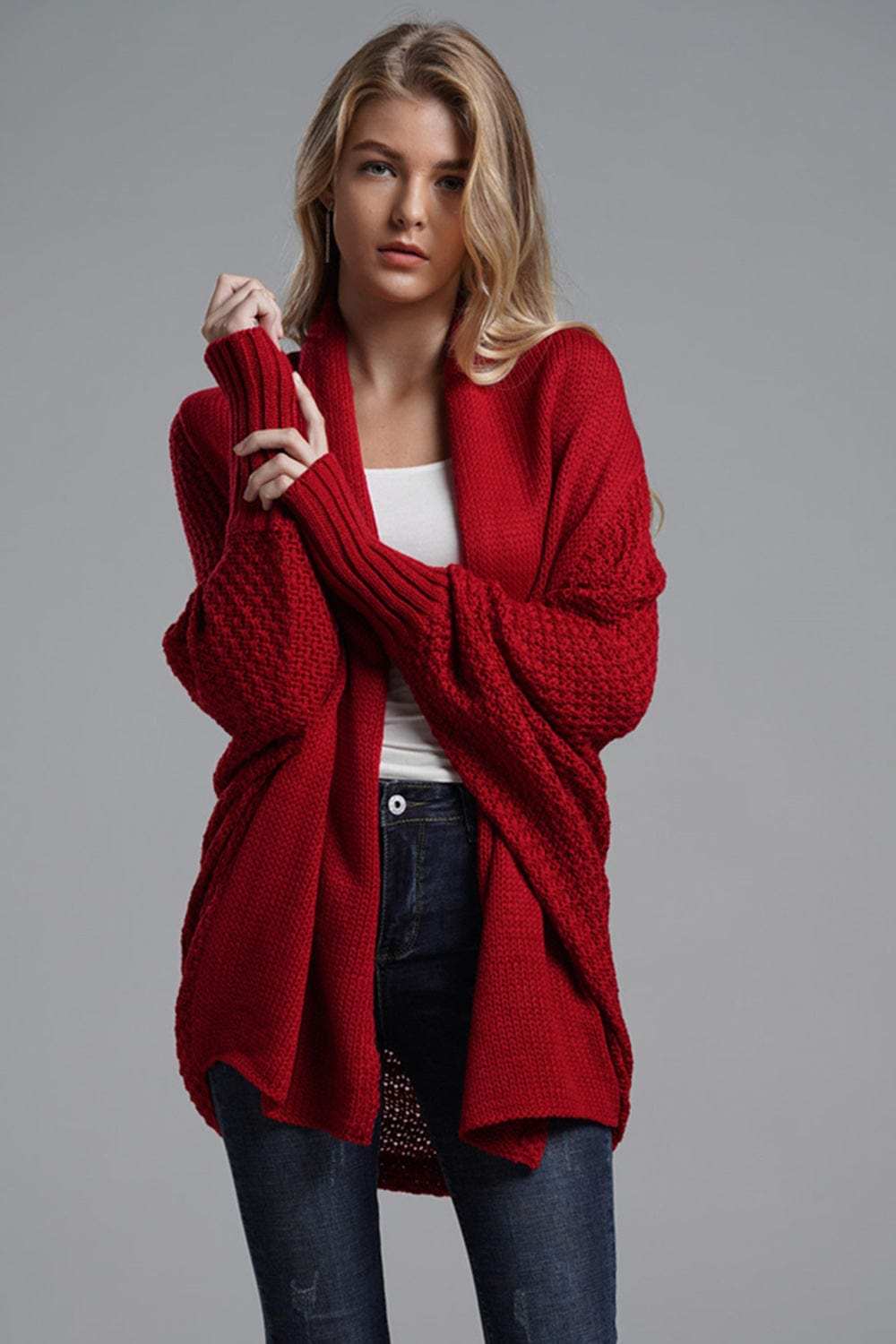 Open Front Batwing Sleeve Cardigan - Trendsi - Flyclothing LLC