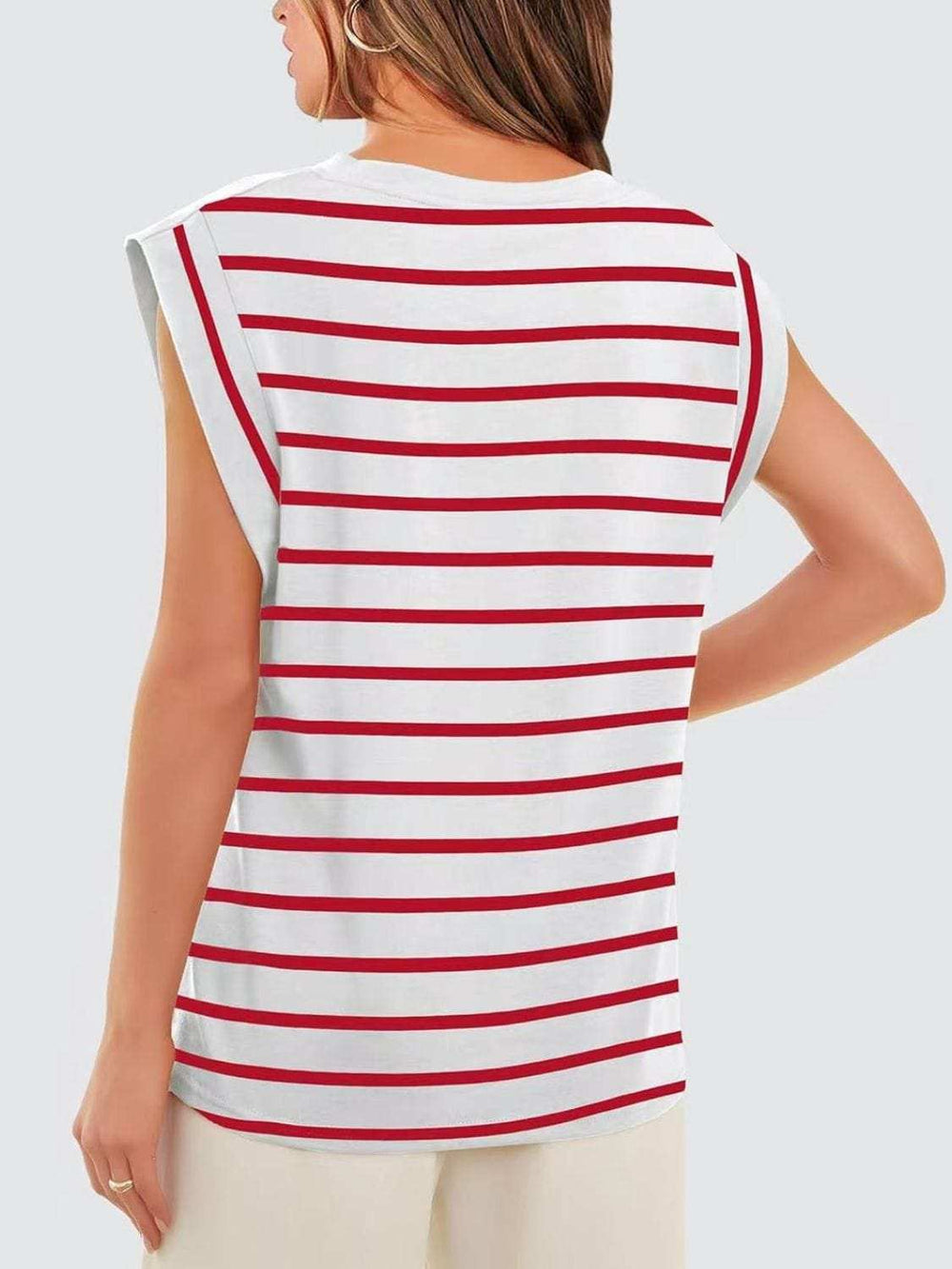 Florira Striped Round Neck Cap Sleeve T-Shirt - Trendsi - Flyclothing LLC