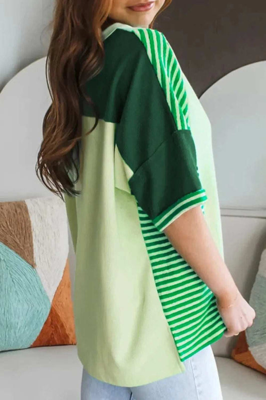 Striped Textured Half Sleeve T-Shirt - Trendsi - Flyclothing LLC