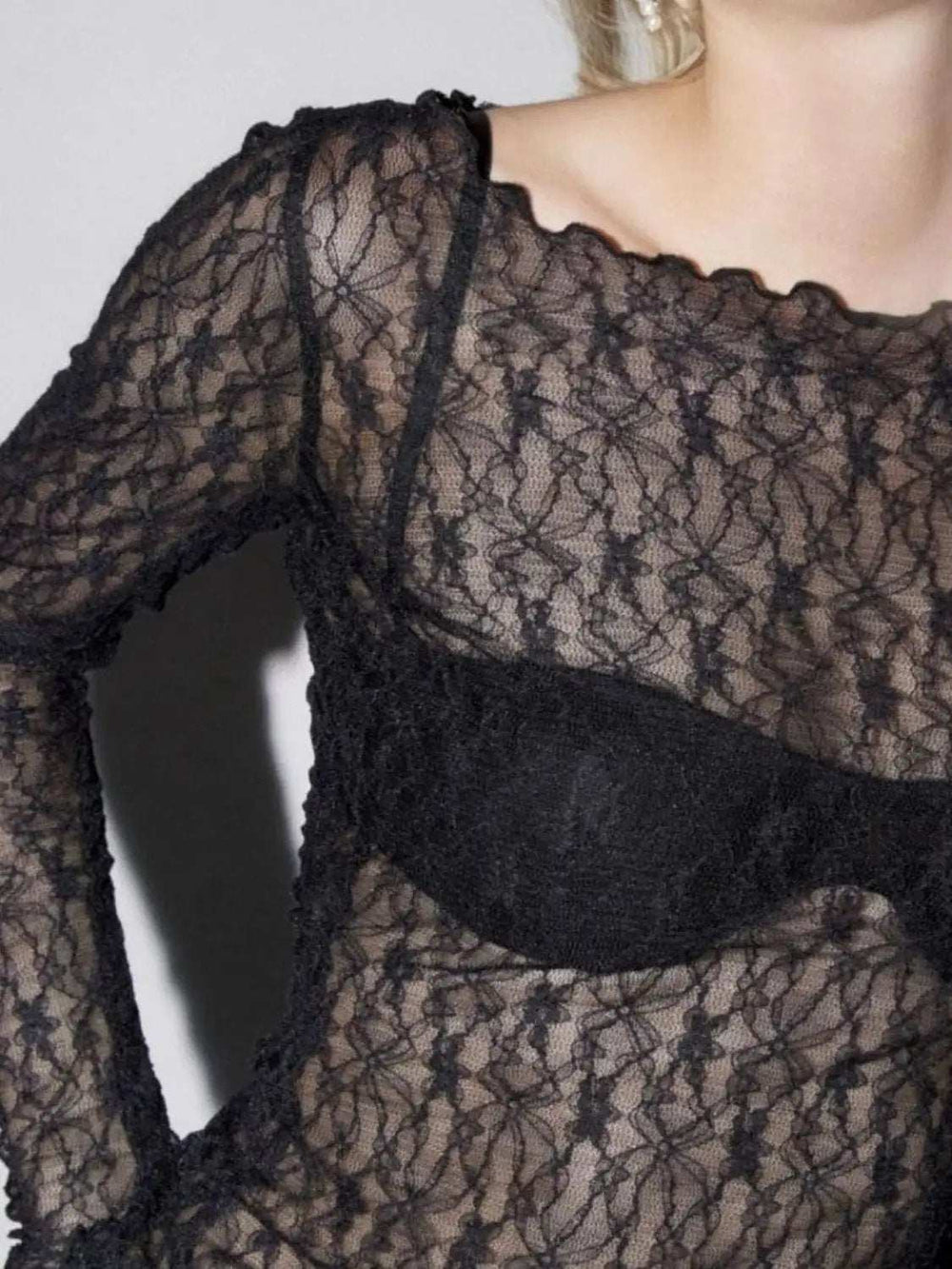 Lace Boat Neck Long Sleeve Blouse - Trendsi - Flyclothing LLC