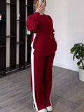 Full Size Contrast Round Neck Top and Pants Set Plus Size - Trendsi - Flyclothing LLC