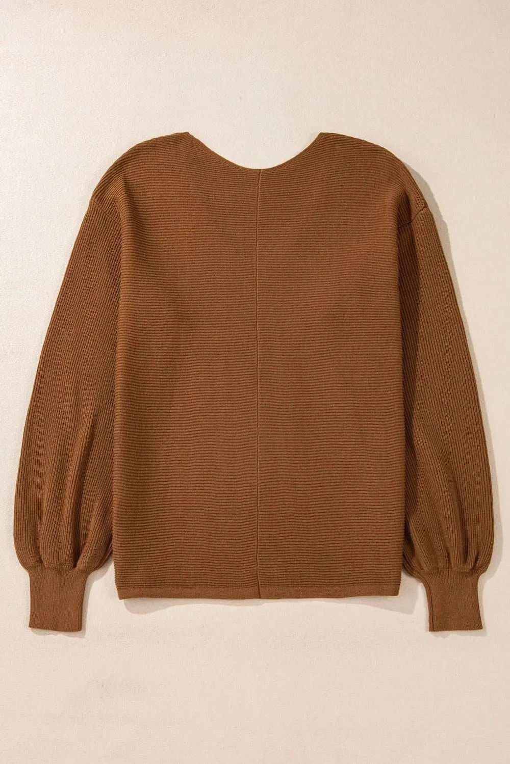 V-Neck Dropped Shoulder Long Sleeve Sweater - Trendsi - Flyclothing LLC