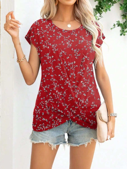Printed Round Neck Short Sleeve T-Shirt - Trendsi - Flyclothing LLC