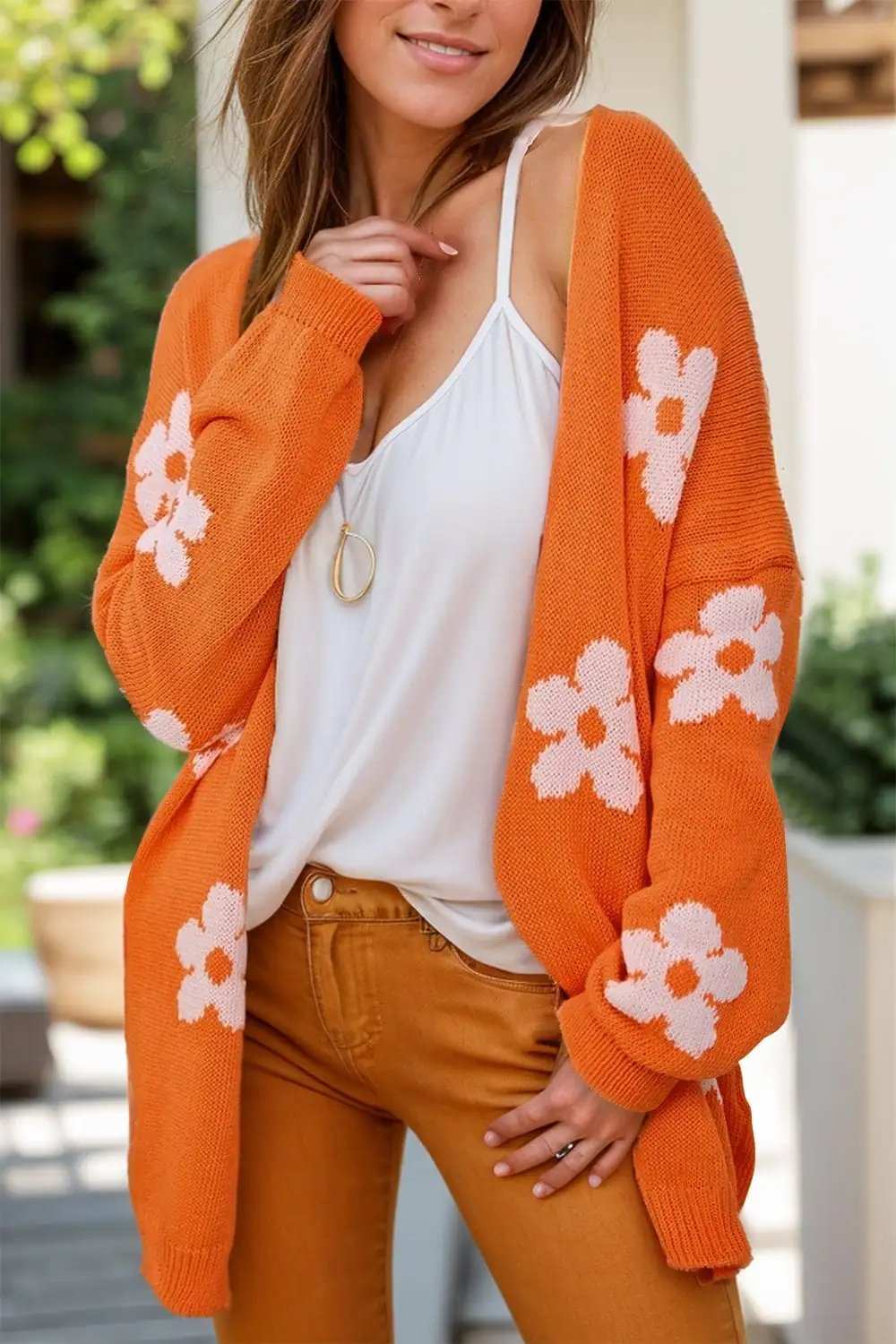Flower Open Front Long Sleeve Cardigan - Trendsi - Flyclothing LLC