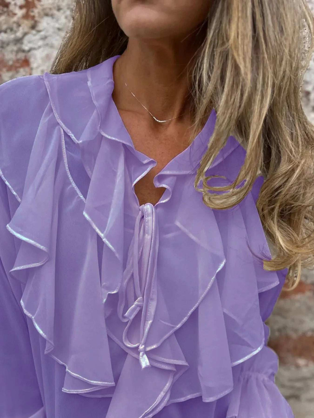 Ruffled Tie Front Flounce Sleeve Blouse - Trendsi - Flyclothing LLC