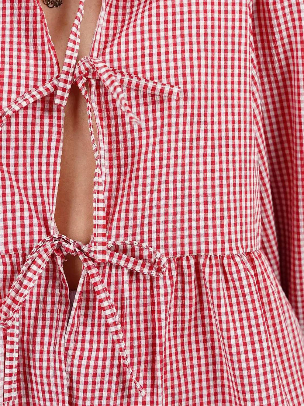 Tied Round Neck Long Sleeve Blouse - Trendsi - Flyclothing LLC