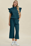 Double Take Full Size Texture Ruffle Short Sleeve Top and Wide Leg Pants Set - Trendsi - Flyclothing LLC
