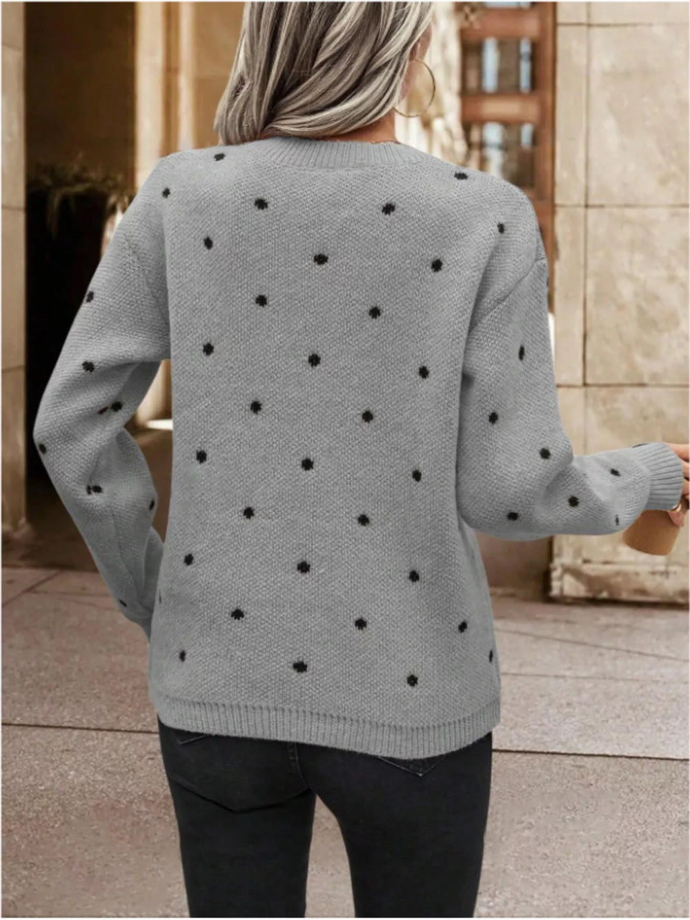 Polka Dot Long Sleeve Sweater - Trendsi - Flyclothing LLC