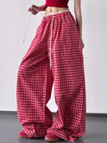Drawstring Plaid Wide Leg Pants - Trendsi - Flyclothing LLC