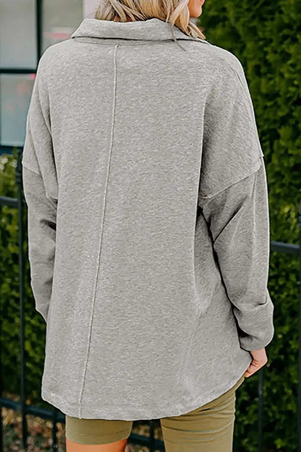 Collared Neck Long Sleeve Sweatshirt - Trendsi - Flyclothing LLC