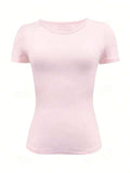Round Neck Short Sleeve T-Shirt - Trendsi - Flyclothing LLC