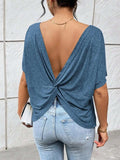 Backless Twisted Round Neck Half Sleeve T-Shirt - Trendsi - Flyclothing LLC