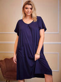 Plus Size Round Neck Short Sleeve Lounge Dress - Trendsi - Flyclothing LLC