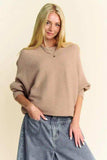 Davi & Dani Round Neck Batwing Sleeve Sweater - Trendsi - Flyclothing LLC