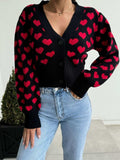 Valentine’s Day Heart V-Neck Cropped Cardigan - Trendsi - Flyclothing LLC